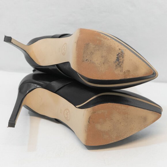 Michael Kors Black Leather Stiletto Bootie Goth Studded Pull On Biker Ankle Boot - Picture 9 of 16